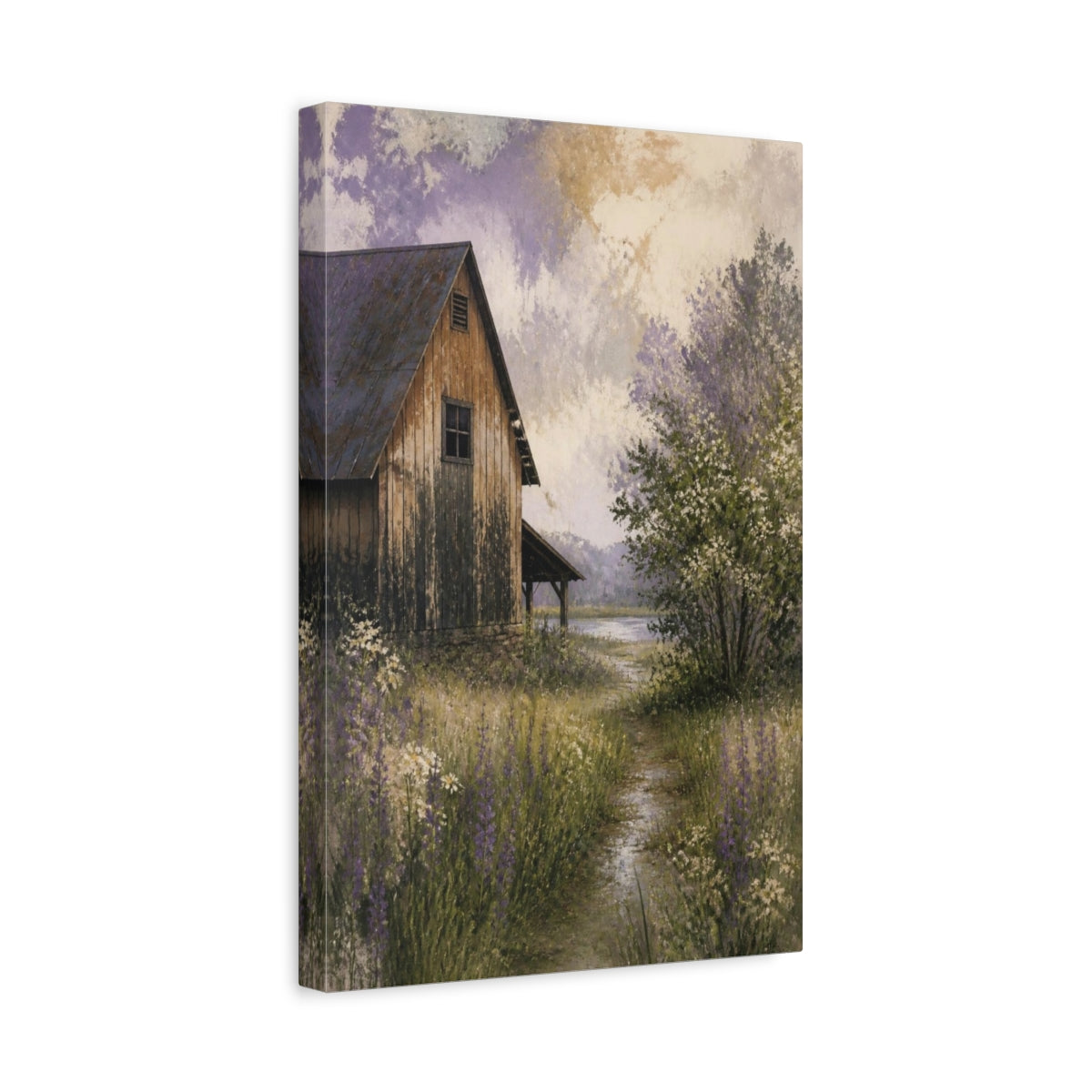 Side Mockup 4. Rustic Barn Lavender Meadow shown as canvas print