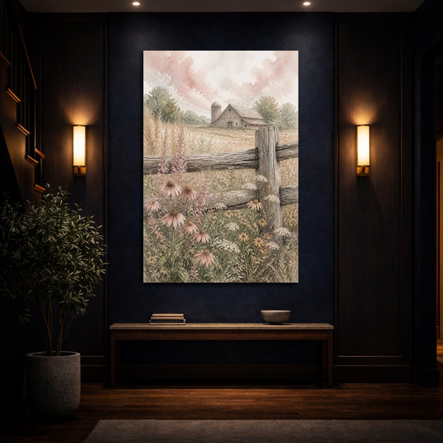 Mockup 4. Rustic Barn With Wildflowers shown as canvas print