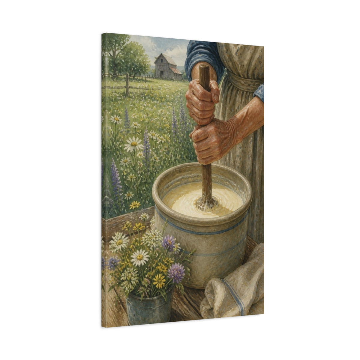 Main Mockup. Rustic Butter Churn shown as canvas print
