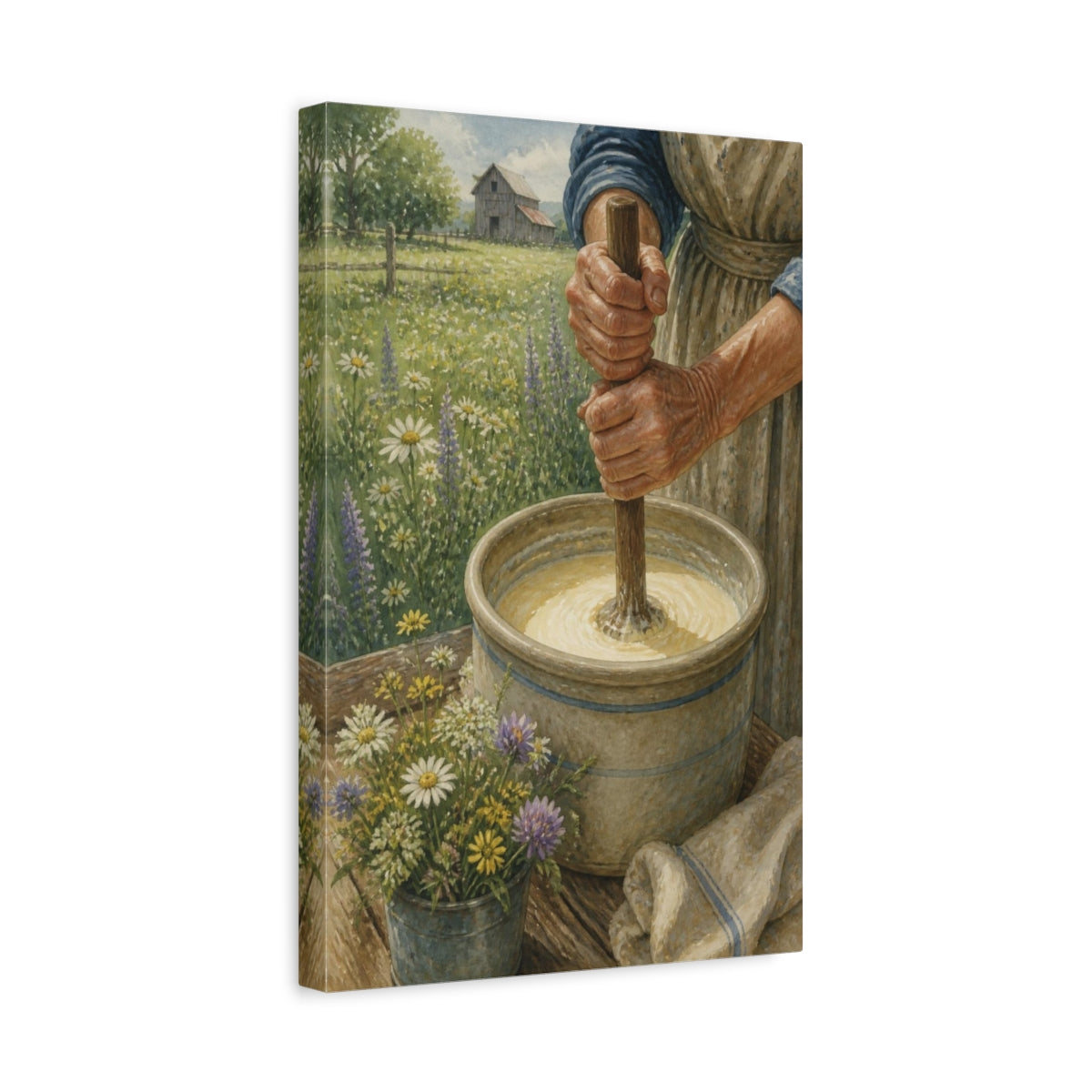 Side Mockup 4. Rustic Butter Churn shown as canvas print