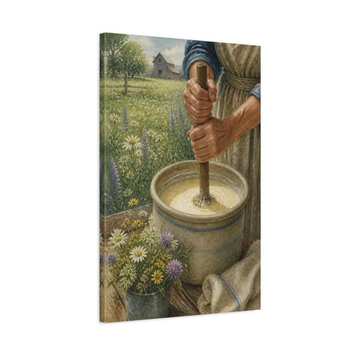 Side Mockup 2. Rustic Butter Churn shown as canvas print
