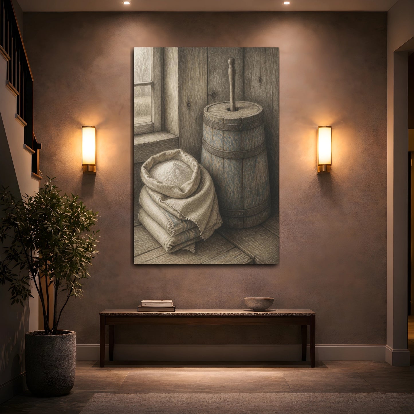 Mockup 2. Rustic Butter Churn shown as canvas print