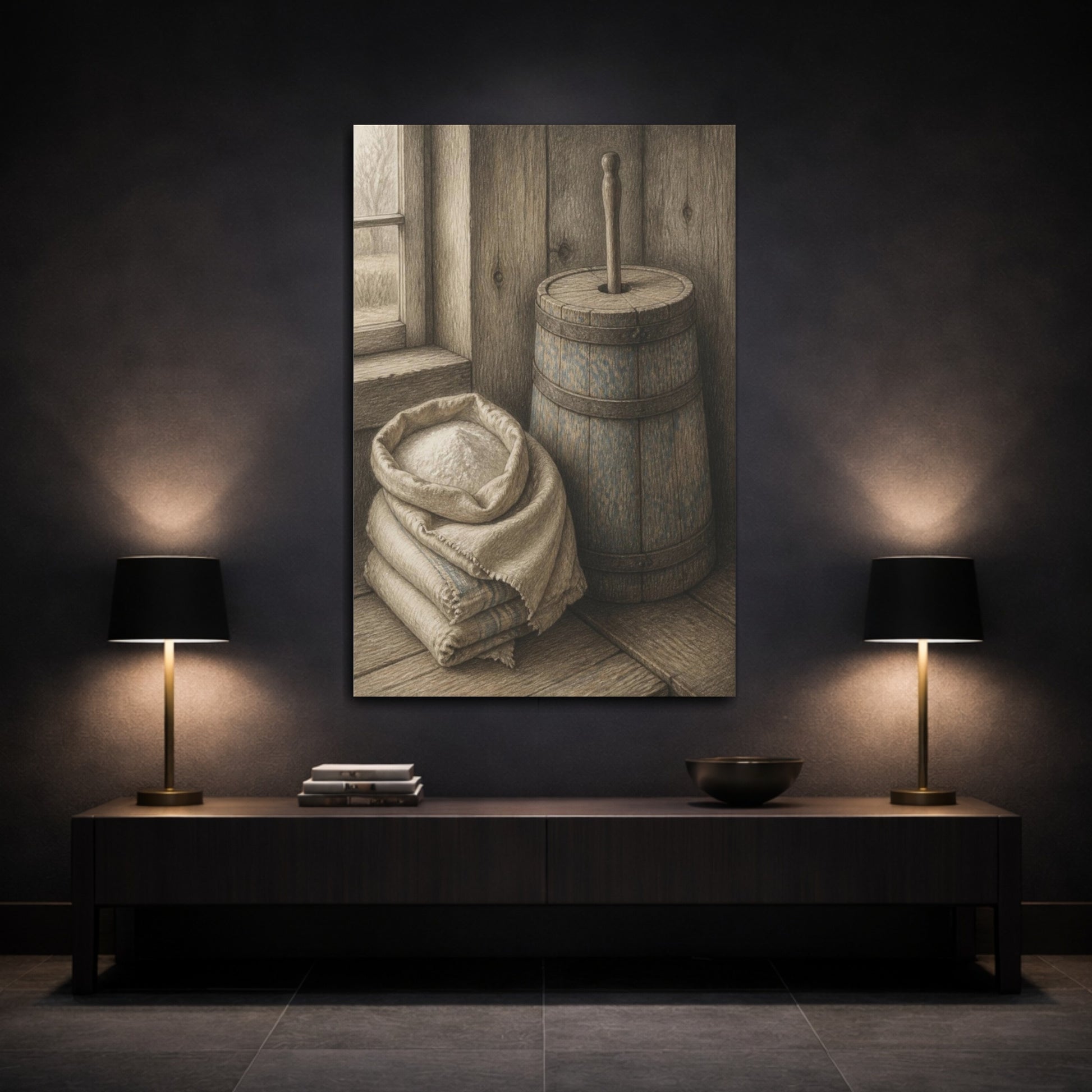 Mockup 3. Rustic Butter Churn shown as canvas print
