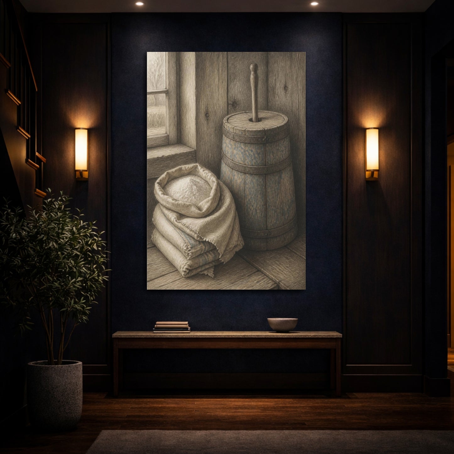 Mockup 4. Rustic Butter Churn shown as canvas print