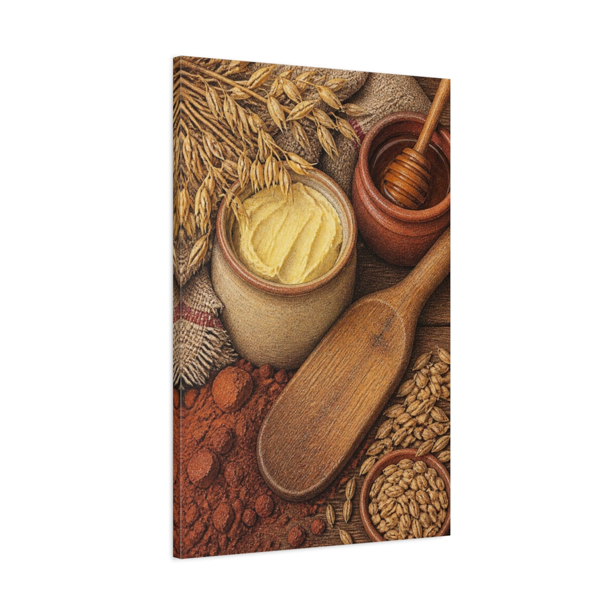 Main Mockup. Rustic Butter Crock & Honey shown as canvas print