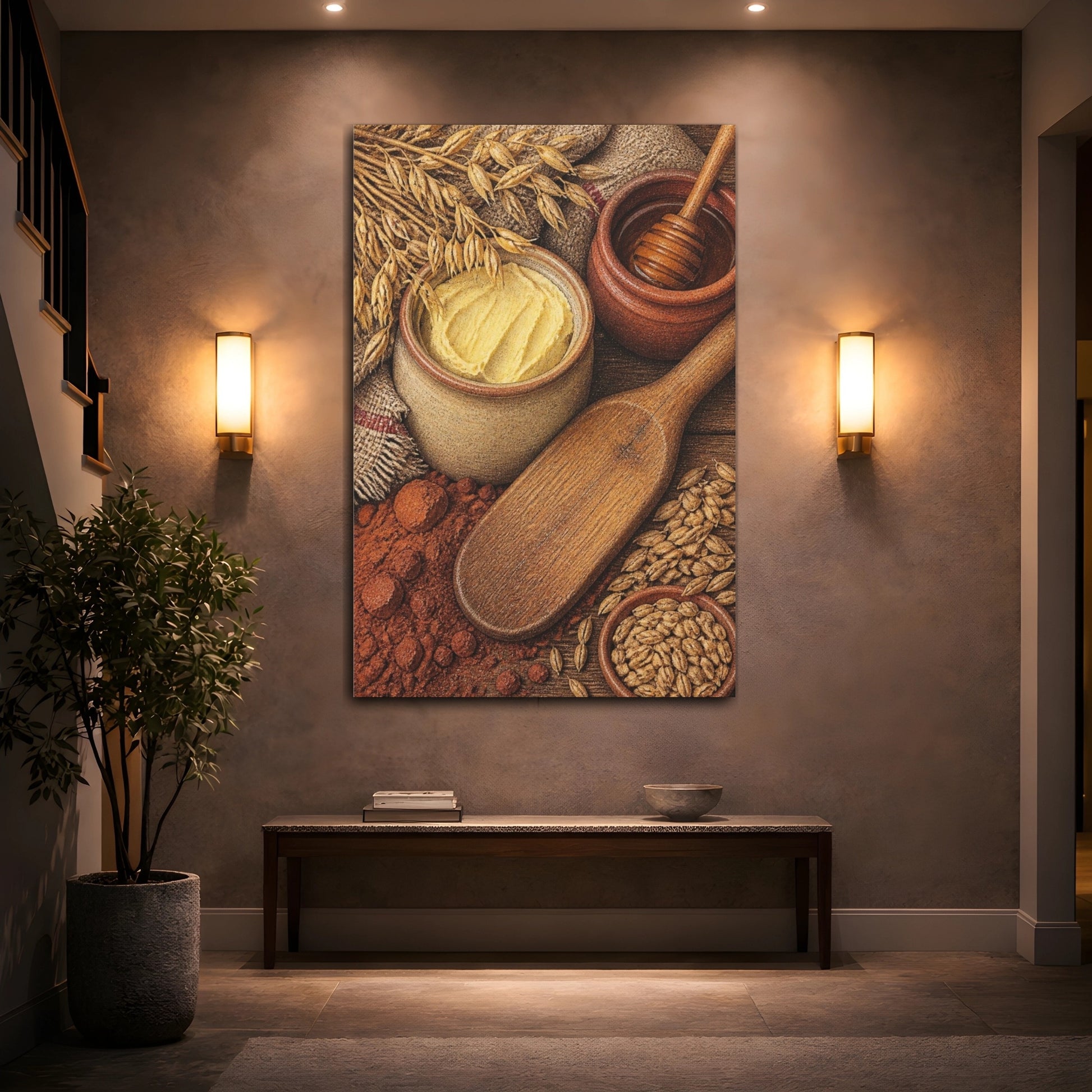 Mockup 2. Rustic Butter Crock & Honey shown as canvas print