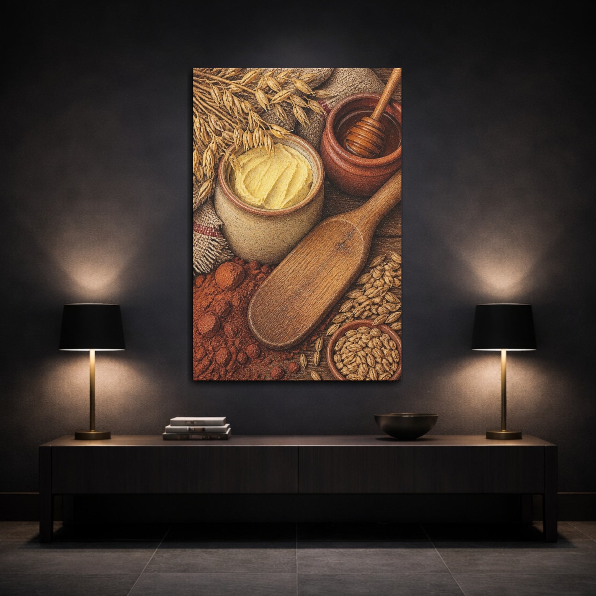 Mockup 3. Rustic Butter Crock & Honey shown as canvas print