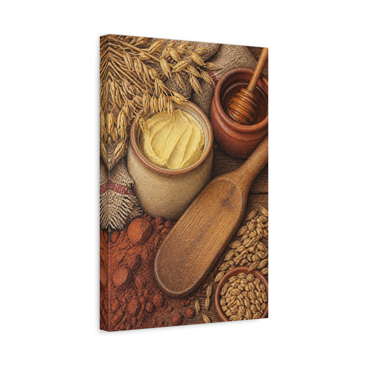 Side Mockup 4. Rustic Butter Crock & Honey shown as canvas print