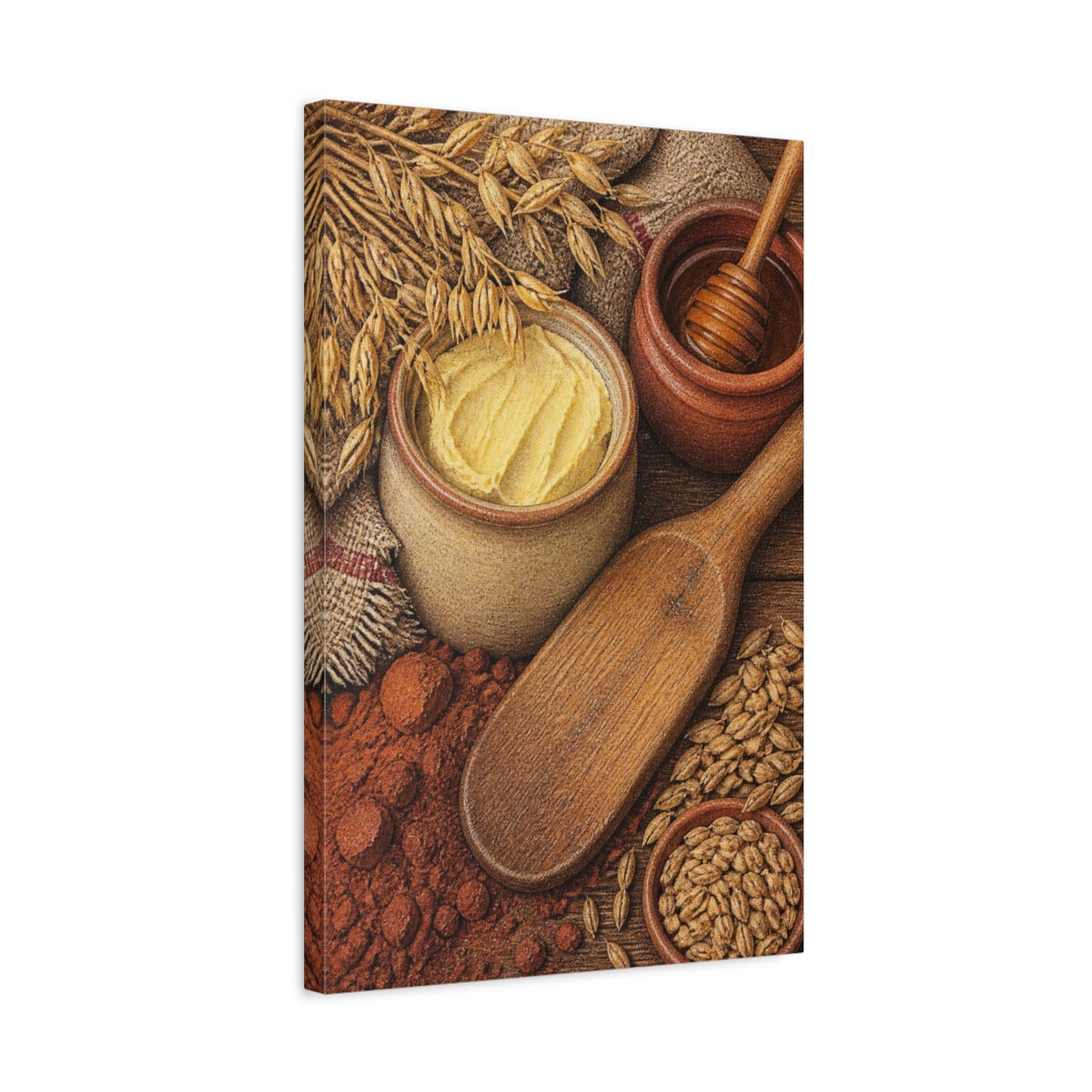 Side Mockup 3. Rustic Butter Crock & Honey shown as canvas print