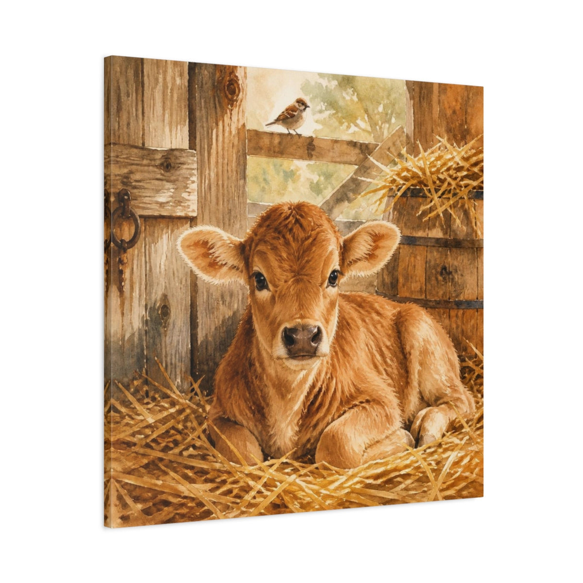 Main Mockup. Rustic Calf In Straw shown as canvas print