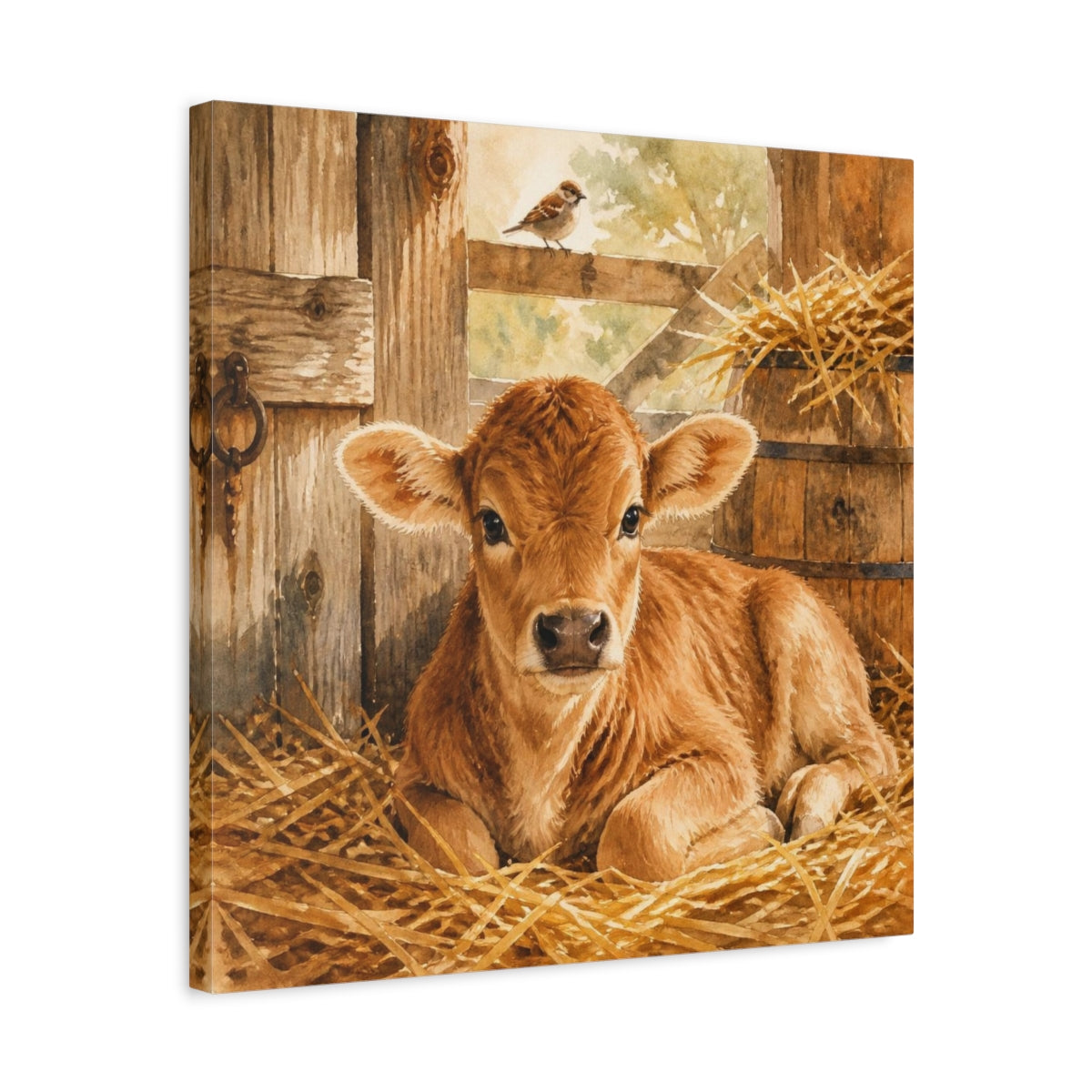 Side Mockup 5. Rustic Calf In Straw shown as canvas print