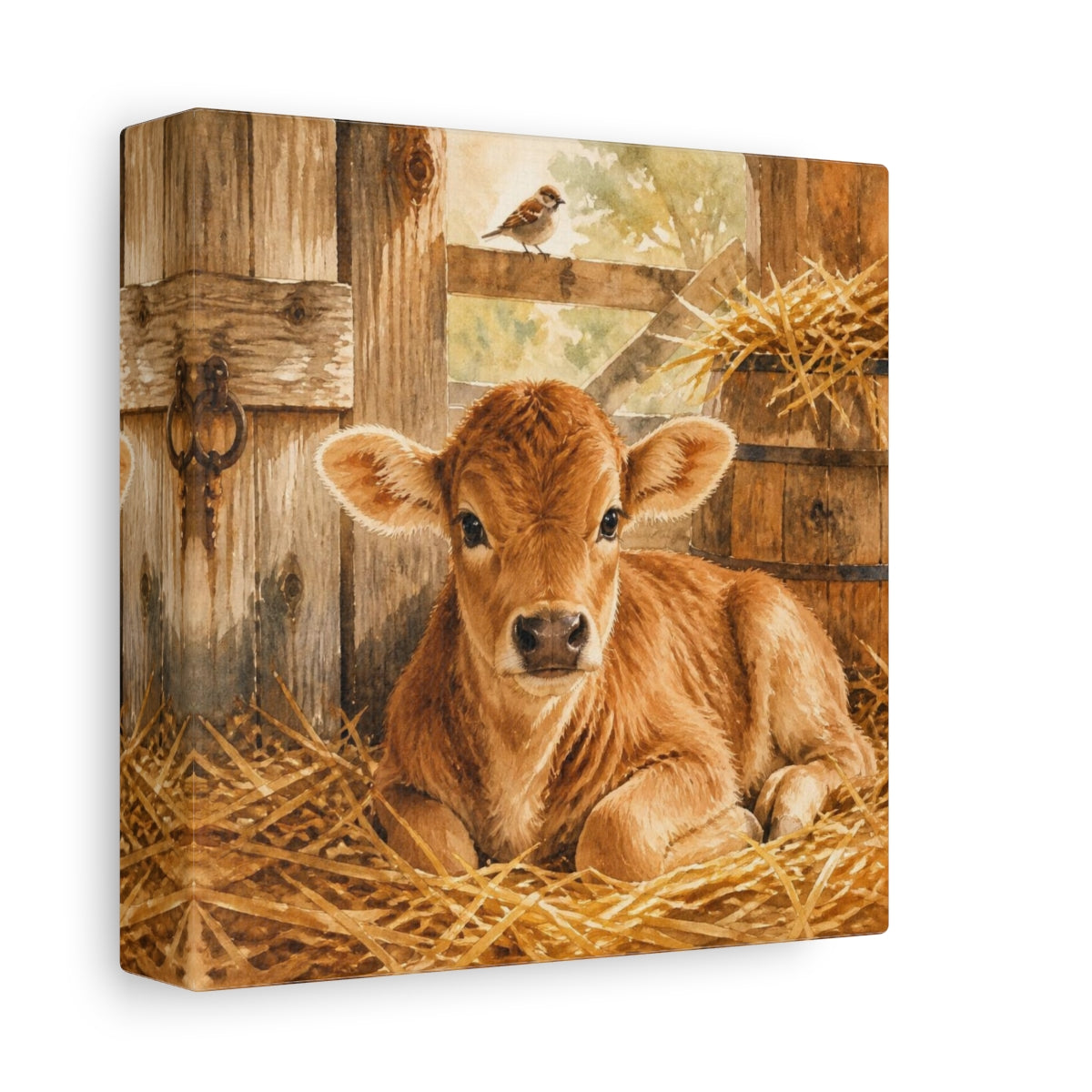 Side Mockup 2. Rustic Calf In Straw shown as canvas print