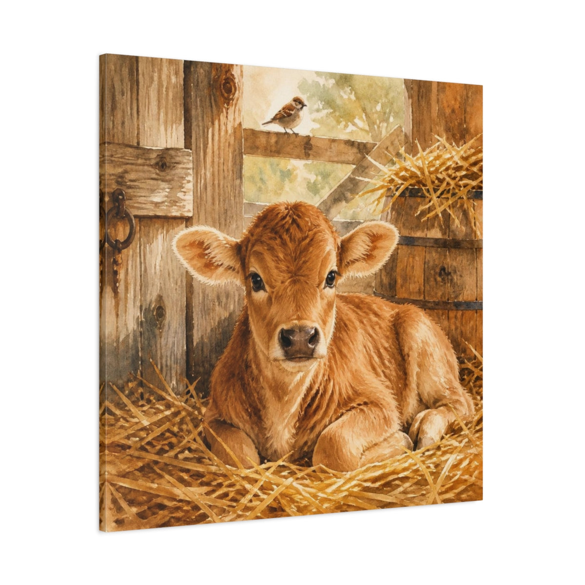 Side Mockup 1. Rustic Calf In Straw shown as canvas print