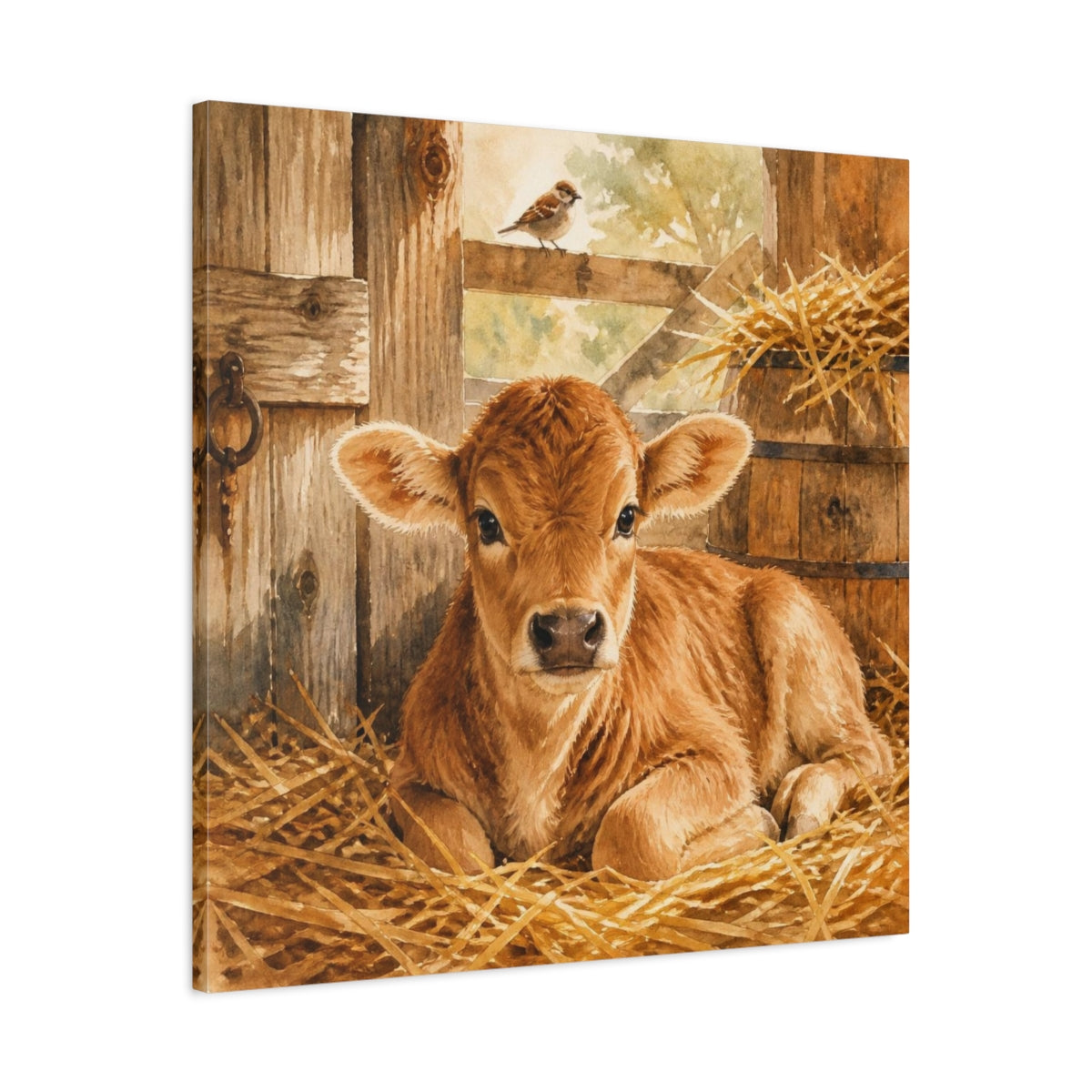 Side Mockup 3. Rustic Calf In Straw shown as canvas print