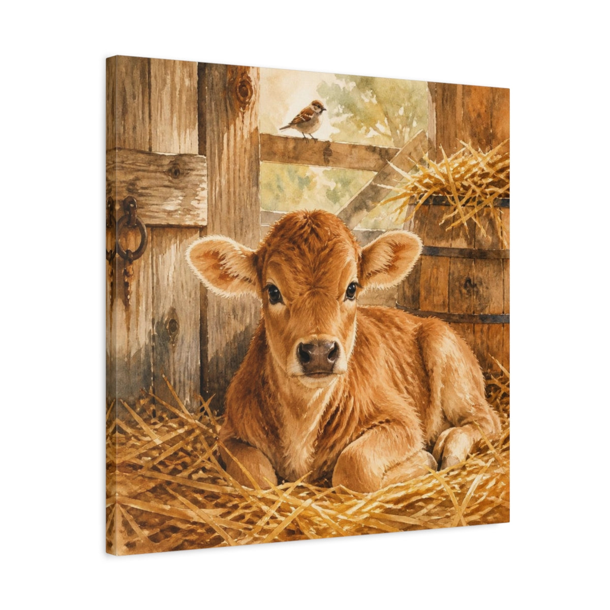 Side Mockup 4. Rustic Calf In Straw shown as canvas print