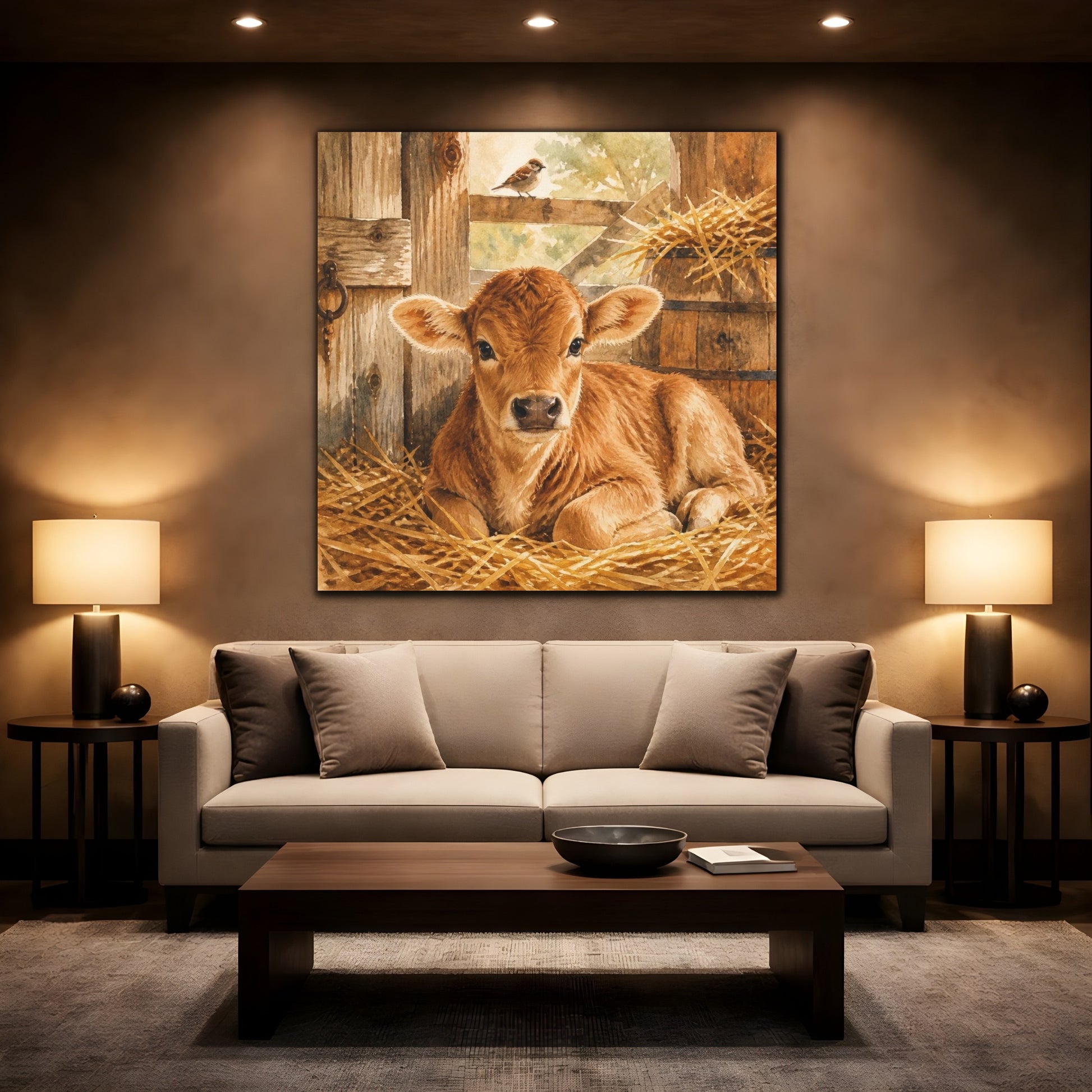 Mockup 2. Rustic Calf In Straw shown as canvas print