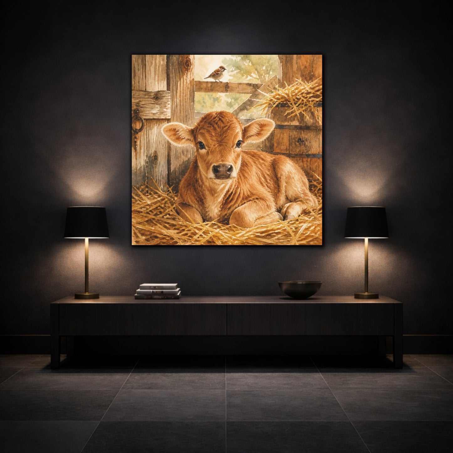 Mockup 3. Rustic Calf In Straw shown as canvas print
