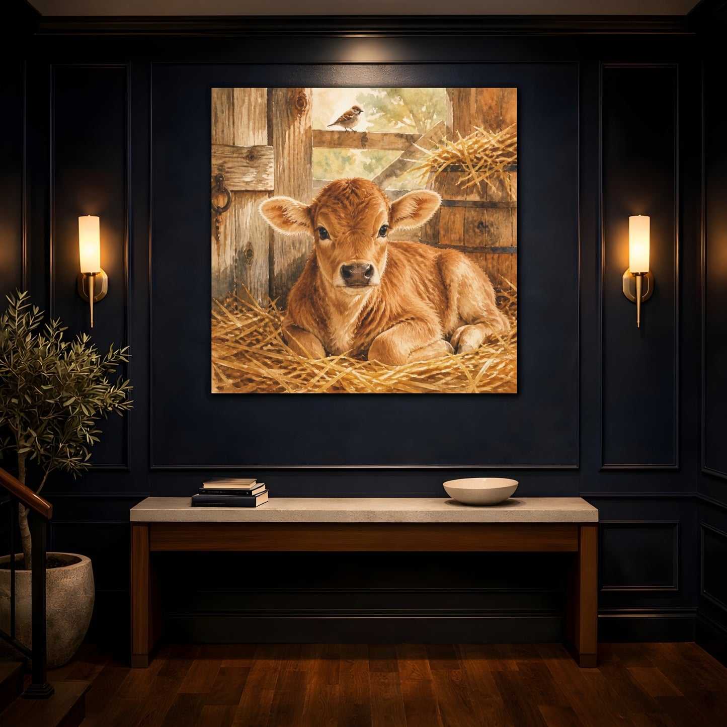Mockup 4. Rustic Calf In Straw shown as canvas print
