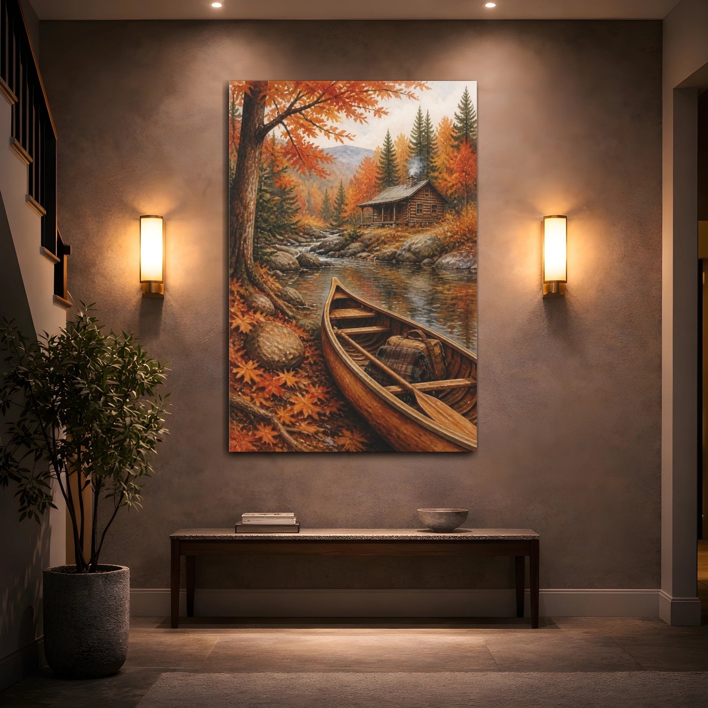 Mockup 2. Rustic Canoe By Cabin shown as canvas print