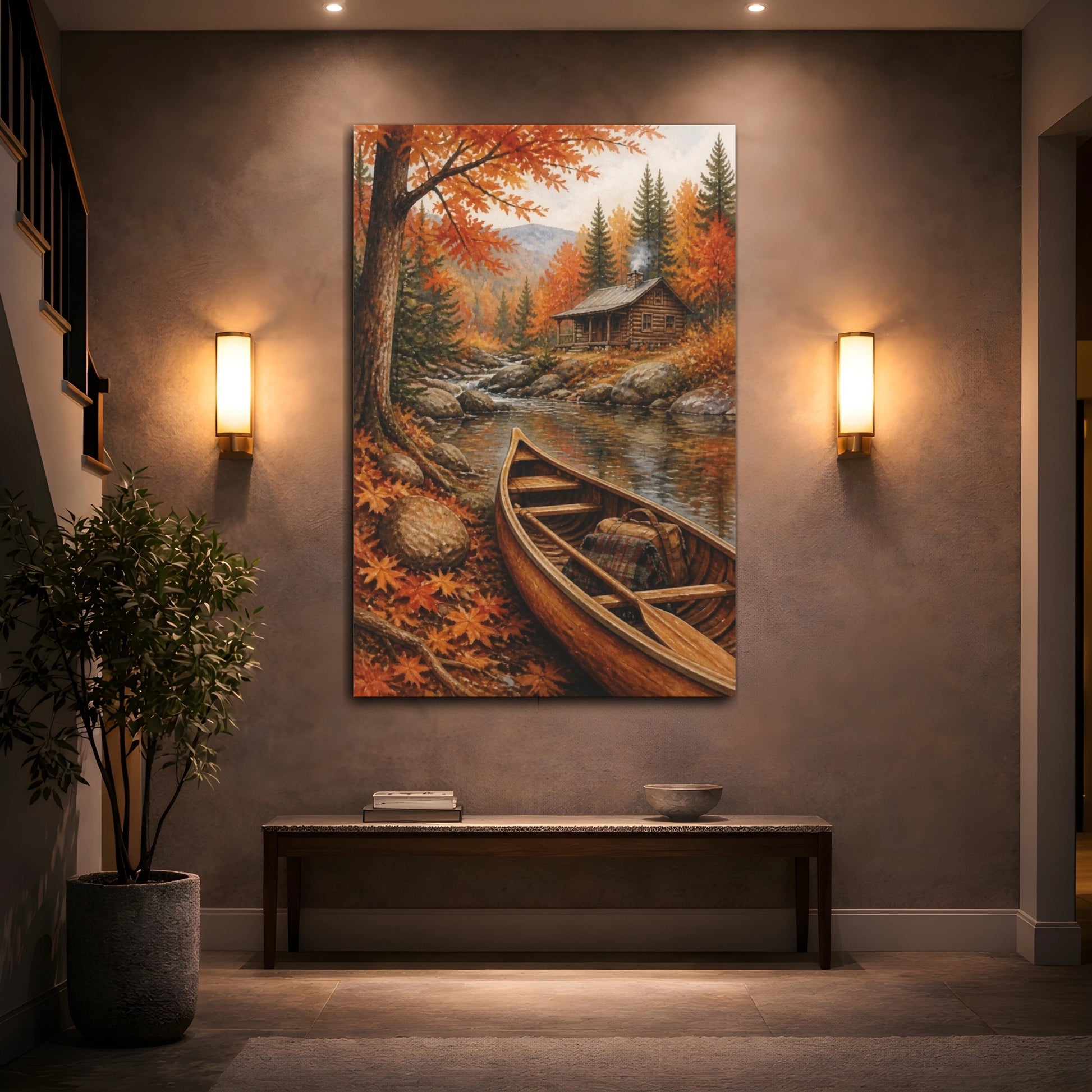 Mockup 2. Rustic Canoe By Cabin shown as canvas print