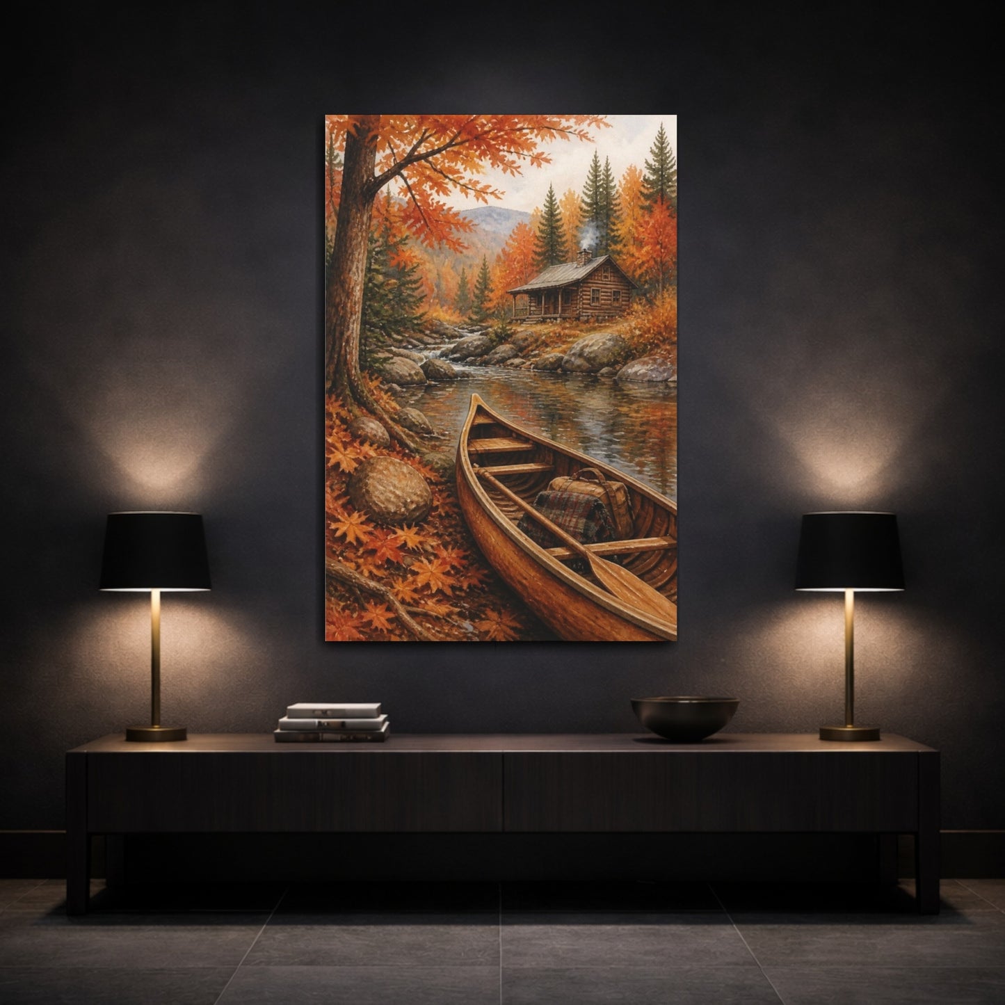Mockup 3. Rustic Canoe By Cabin shown as canvas print