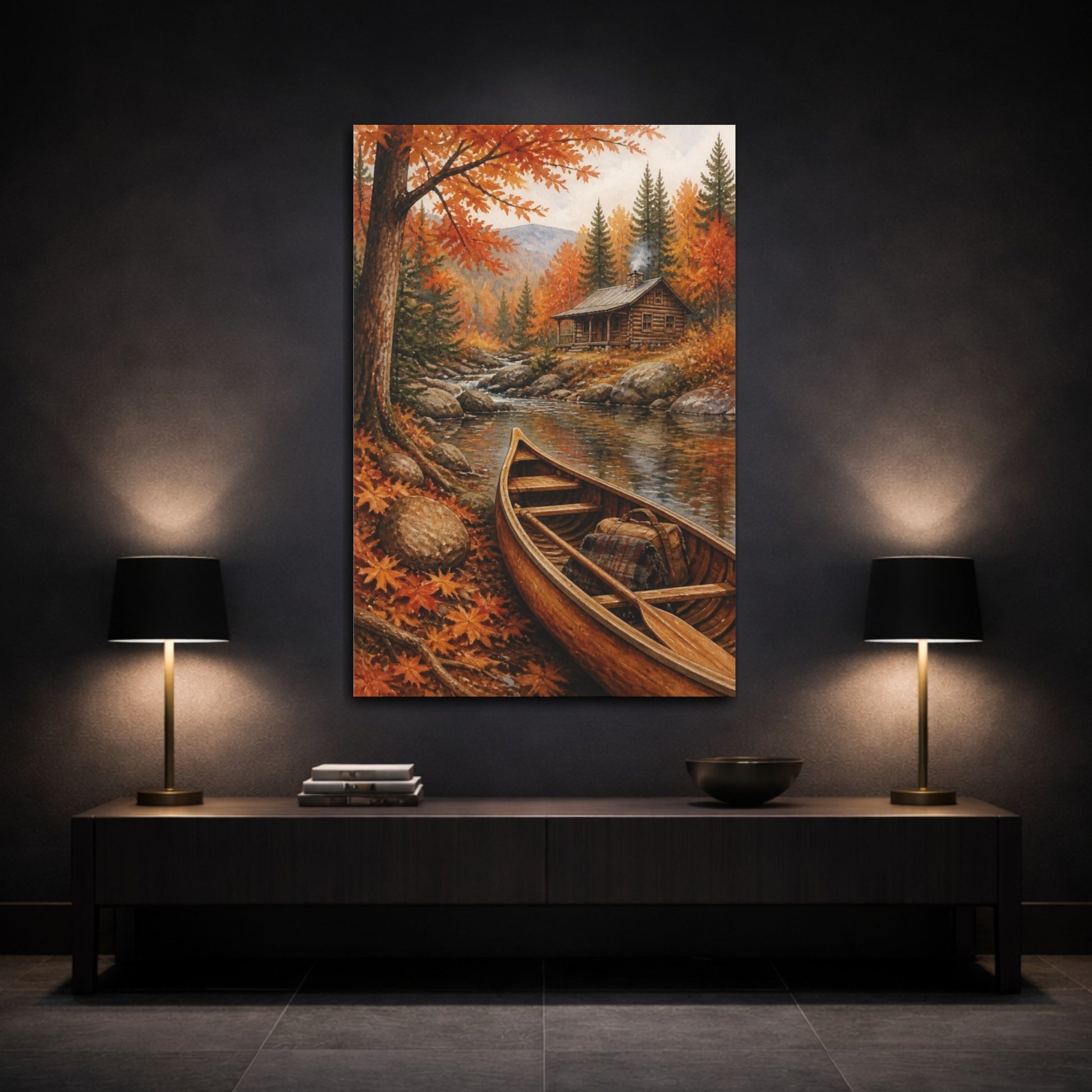 Mockup 3. Rustic Canoe By Cabin shown as canvas print