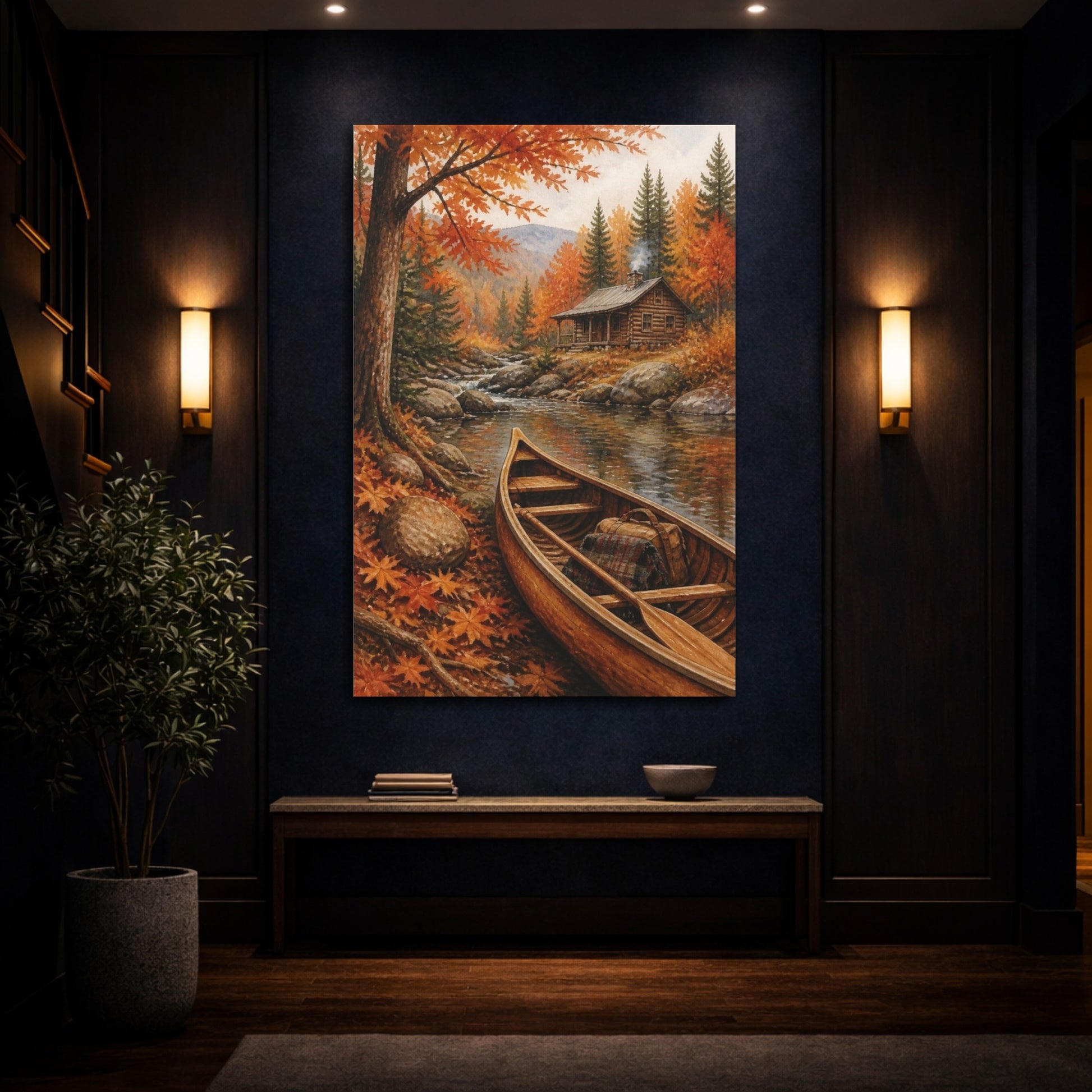 Mockup 4. Rustic Canoe By Cabin shown as canvas print