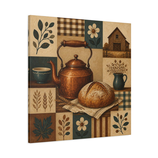 Main Mockup. Rustic Copper Kettle Still Life shown as canvas print