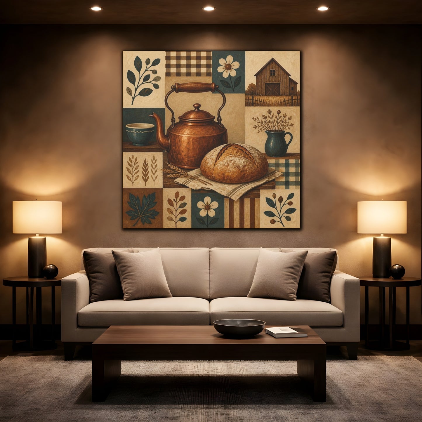 Mockup 2. Rustic Copper Kettle Still Life shown as canvas print