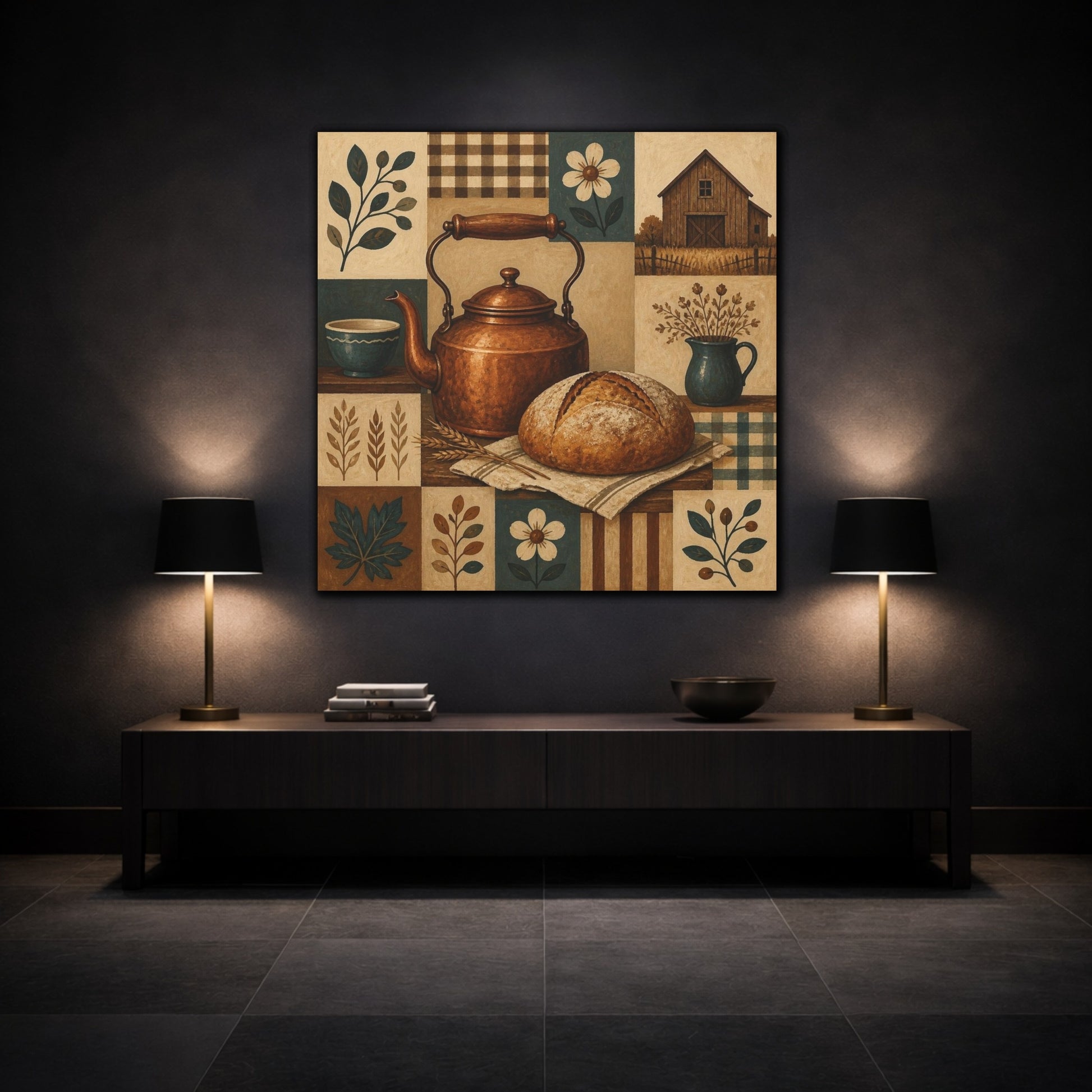 Mockup 3. Rustic Copper Kettle Still Life shown as canvas print