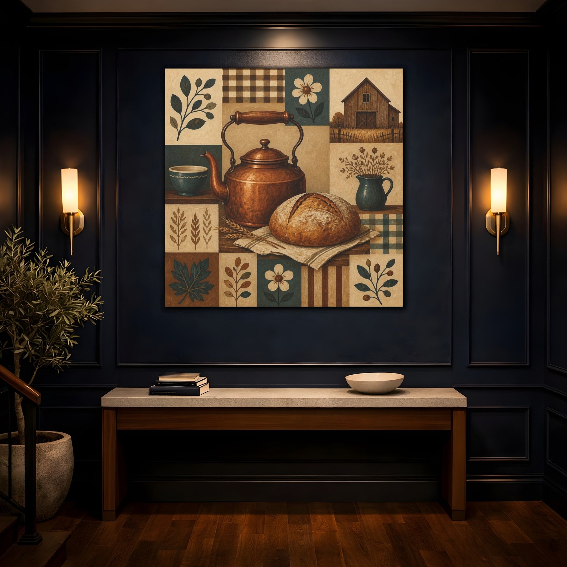Mockup 4. Rustic Copper Kettle Still Life shown as canvas print