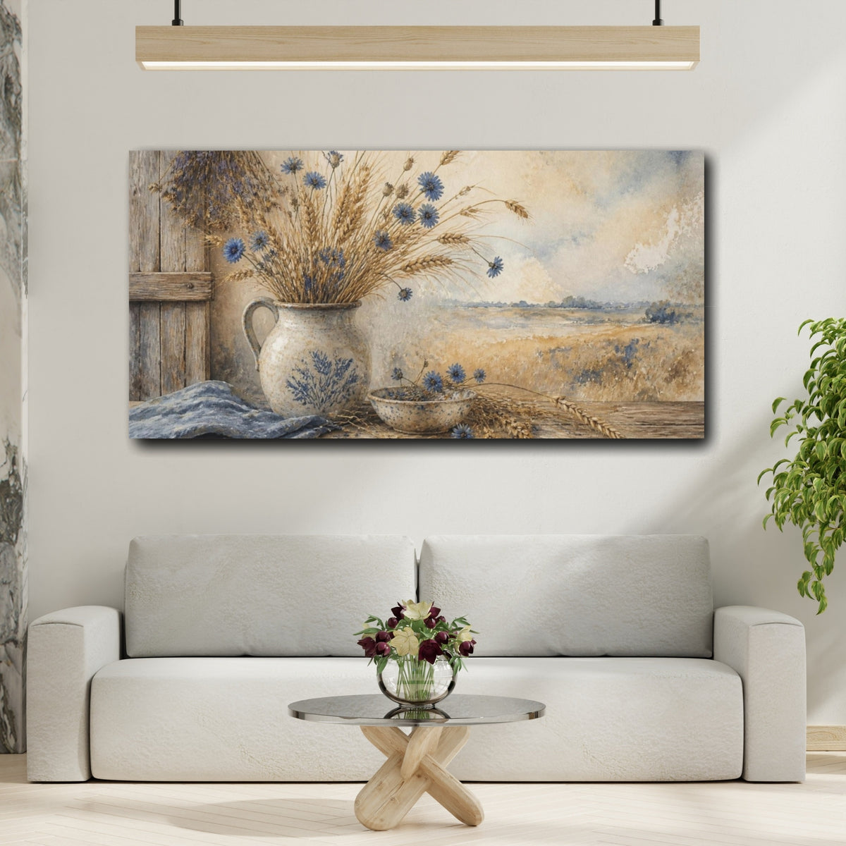 Mockup 2. Rustic Cornflowers In Jug shown as canvas print