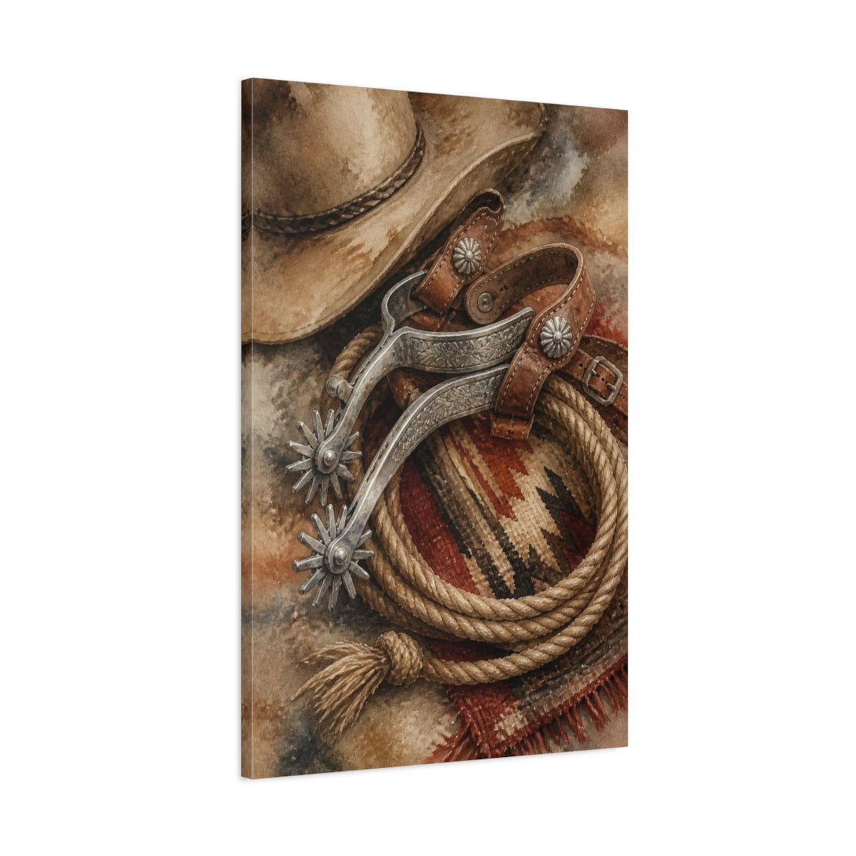 Main Mockup. Rustic Cowboy Spurs shown as canvas print