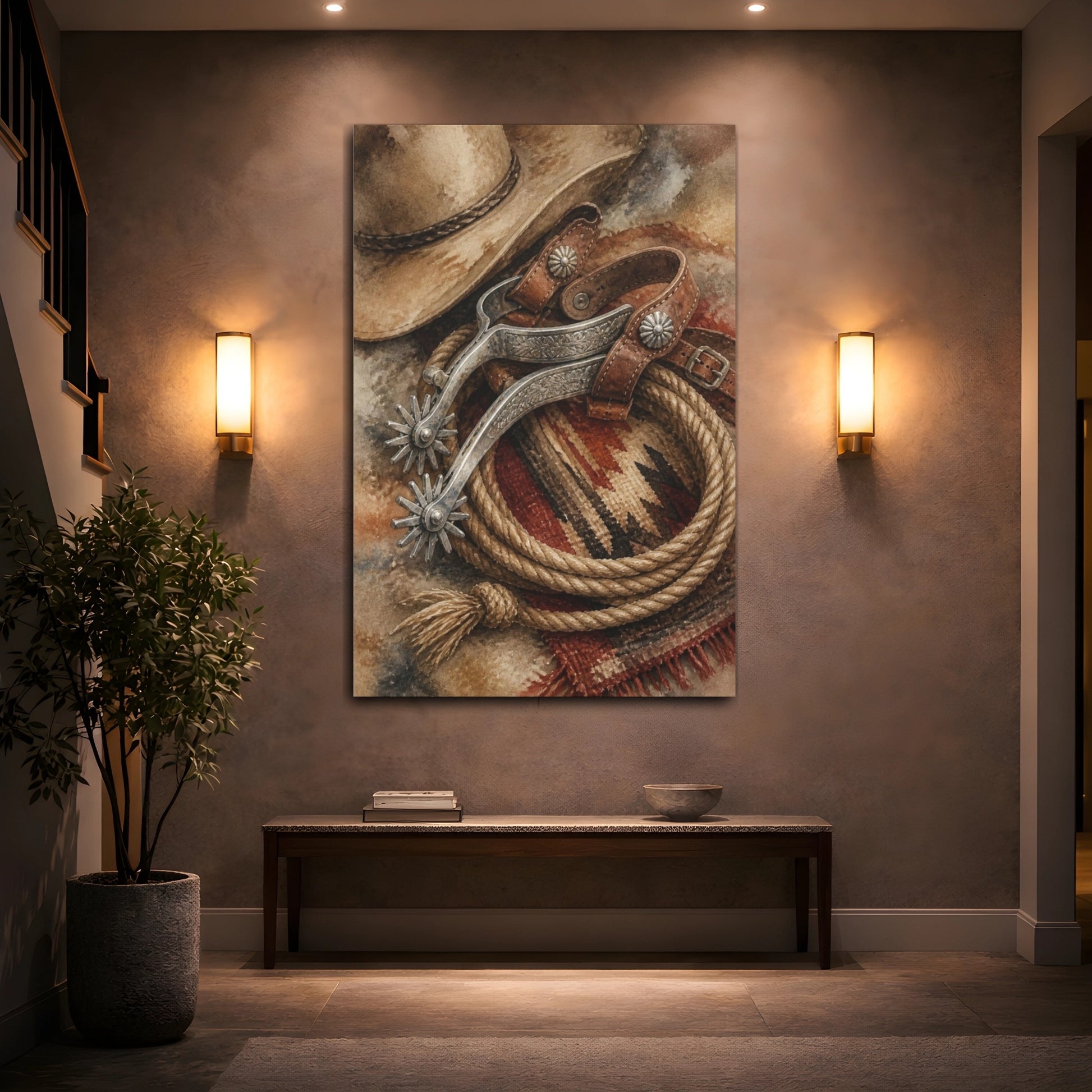 Mockup 2. Rustic Cowboy Spurs shown as canvas print