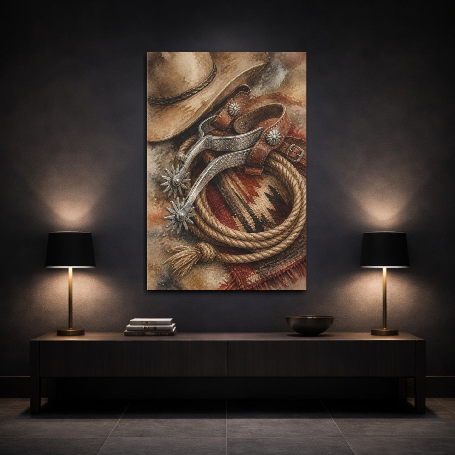 Mockup 3. Rustic Cowboy Spurs shown as canvas print