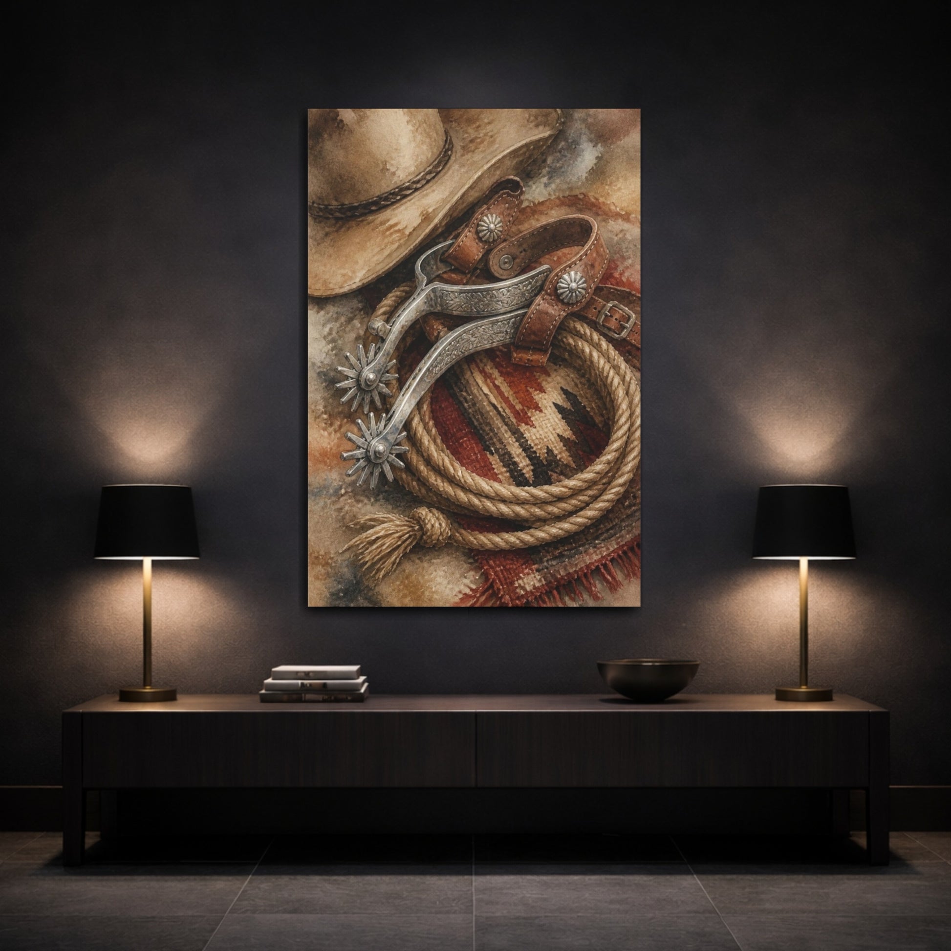 Mockup 3. Rustic Cowboy Spurs shown as canvas print