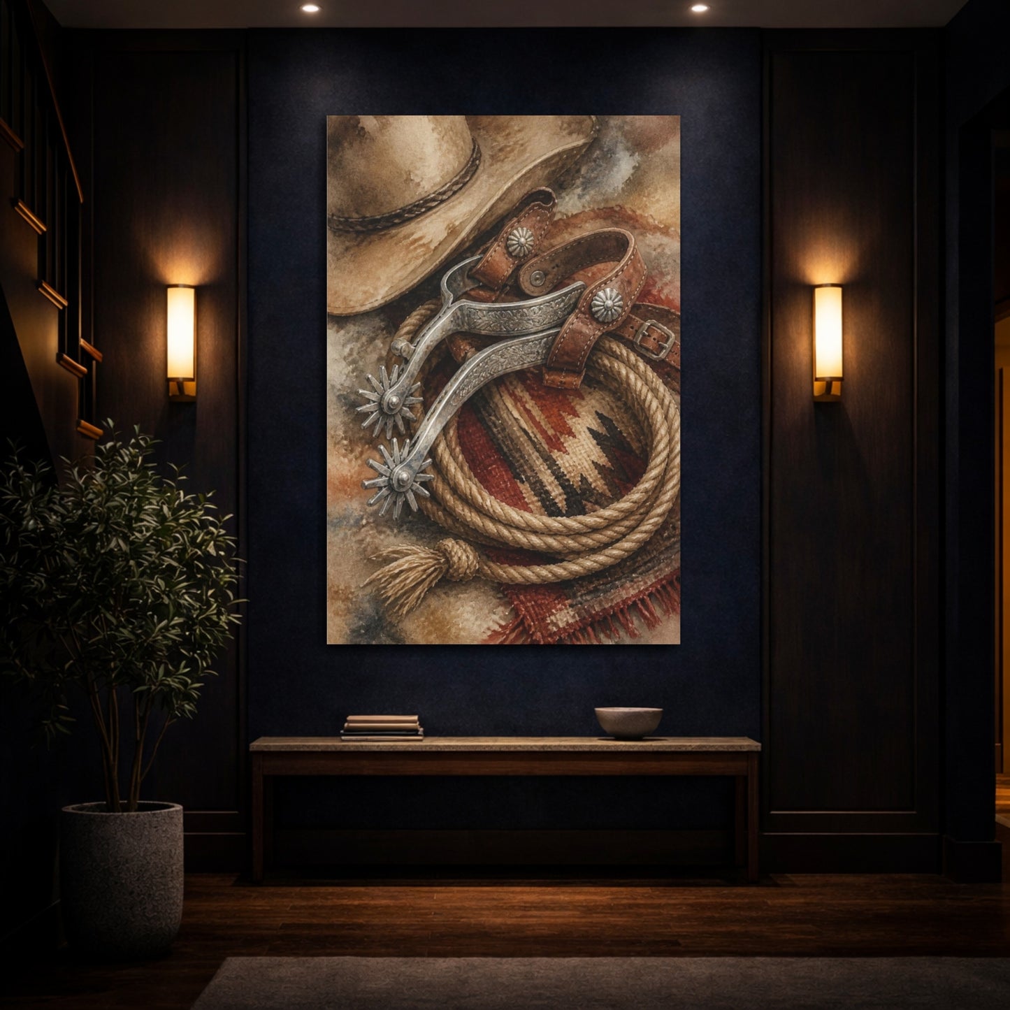Mockup 4. Rustic Cowboy Spurs shown as canvas print