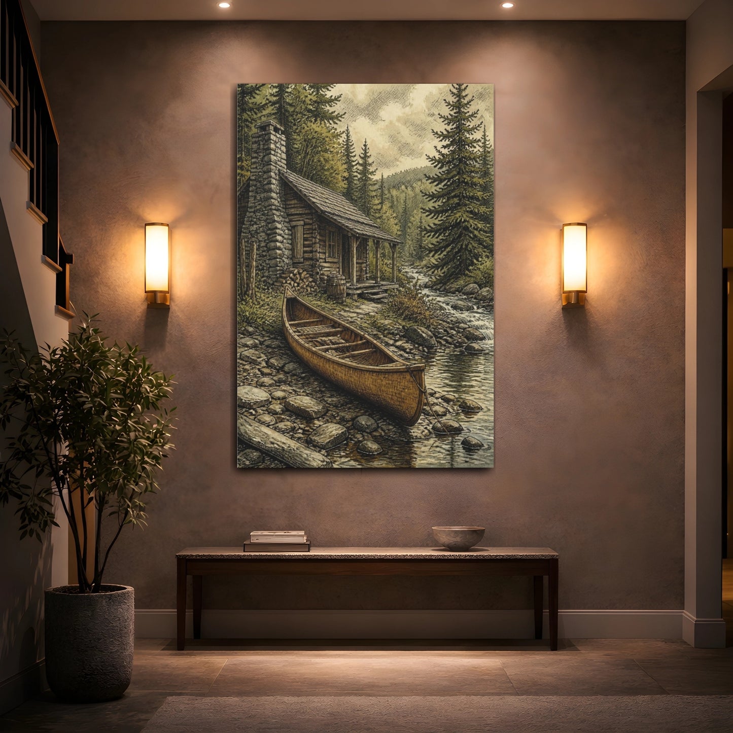 Mockup 2. Rustic Creekside Canoe shown as canvas print