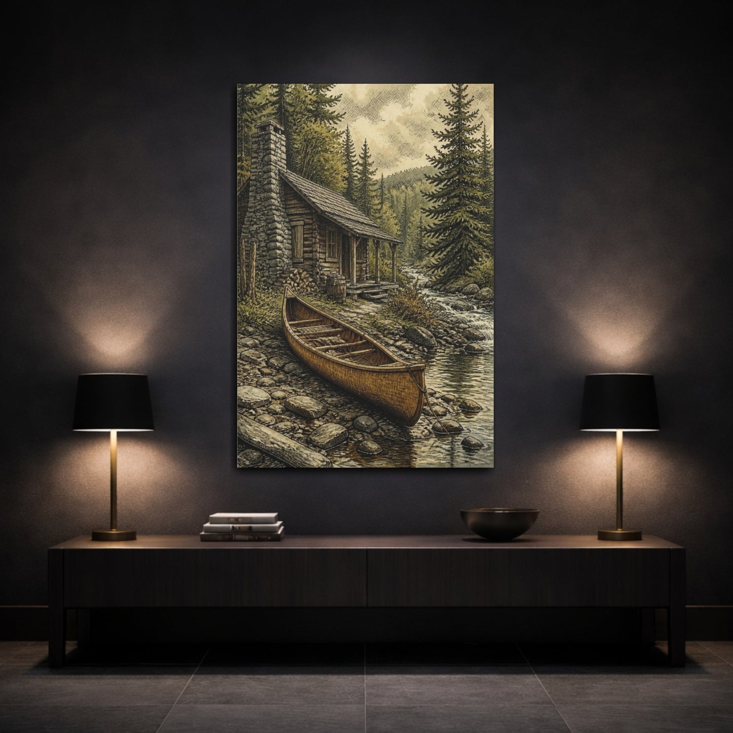 Mockup 3. Rustic Creekside Canoe shown as canvas print