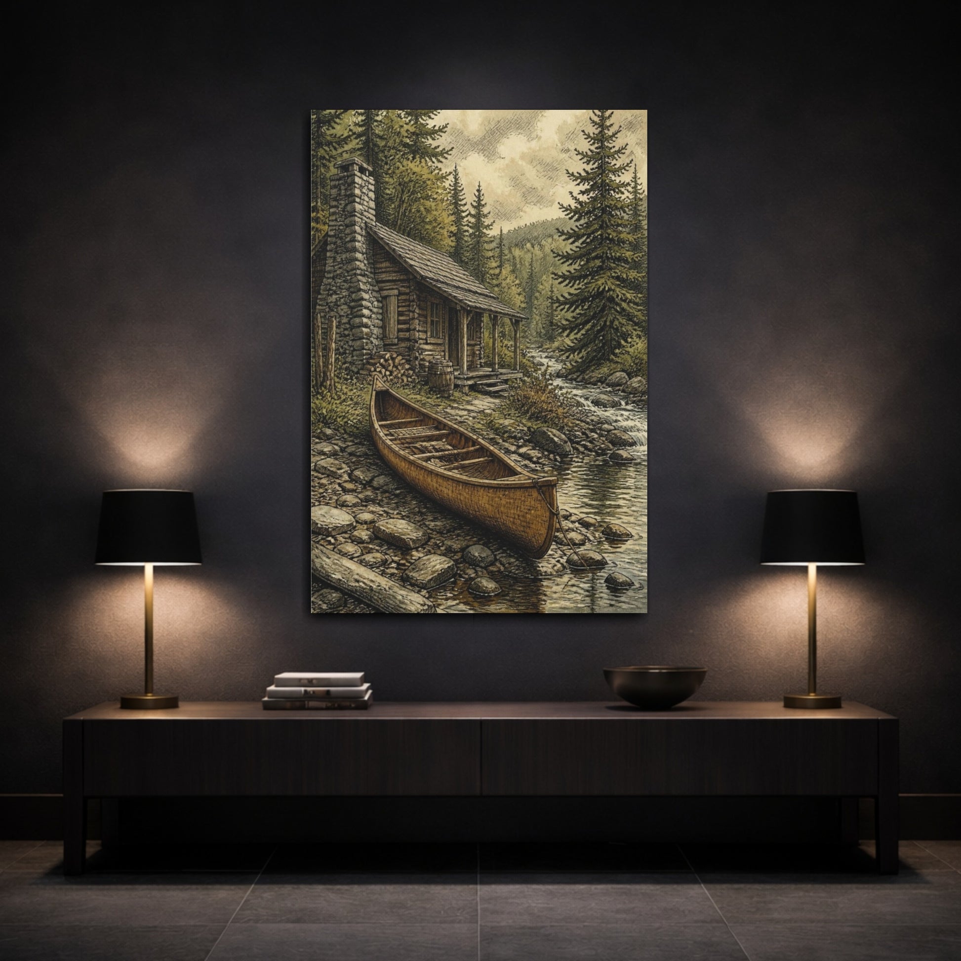 Mockup 3. Rustic Creekside Canoe shown as canvas print