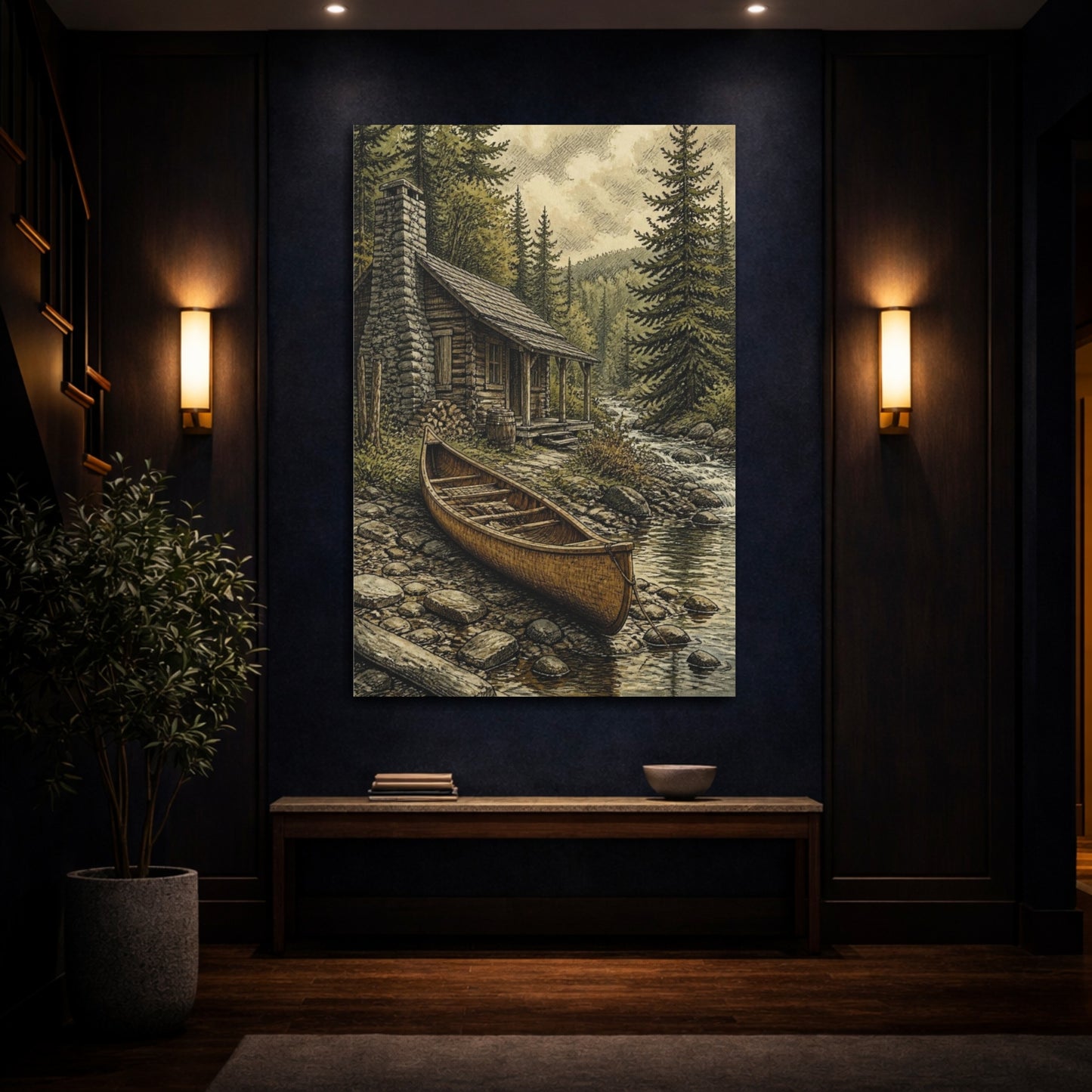 Mockup 4. Rustic Creekside Canoe shown as canvas print