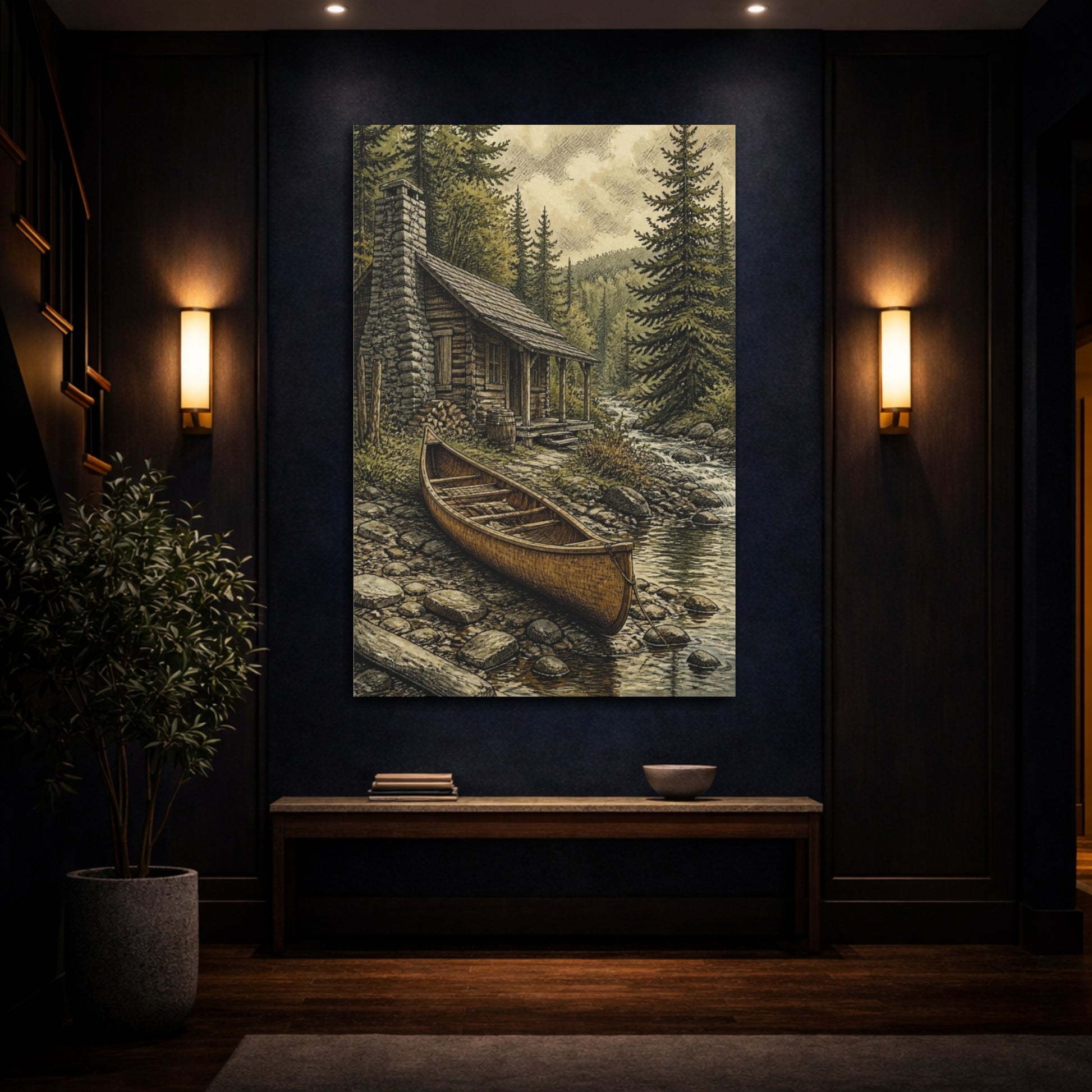 Mockup 4. Rustic Creekside Canoe shown as canvas print
