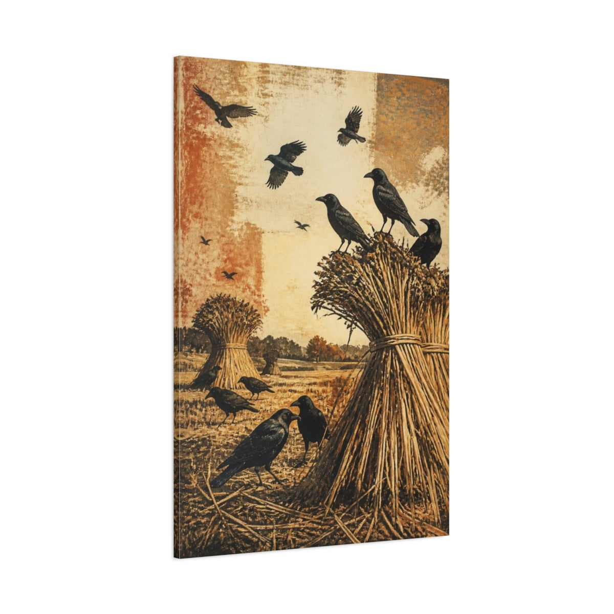 Side Mockup 1. Rustic Crows On Sheaves shown as canvas print