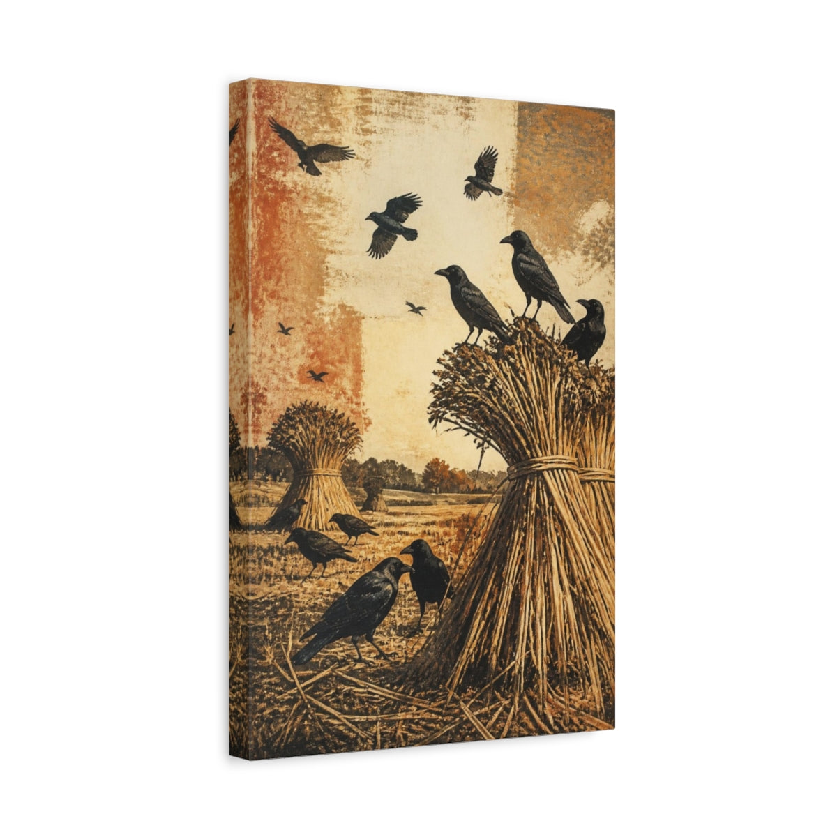 Side Mockup 4. Rustic Crows On Sheaves shown as canvas print