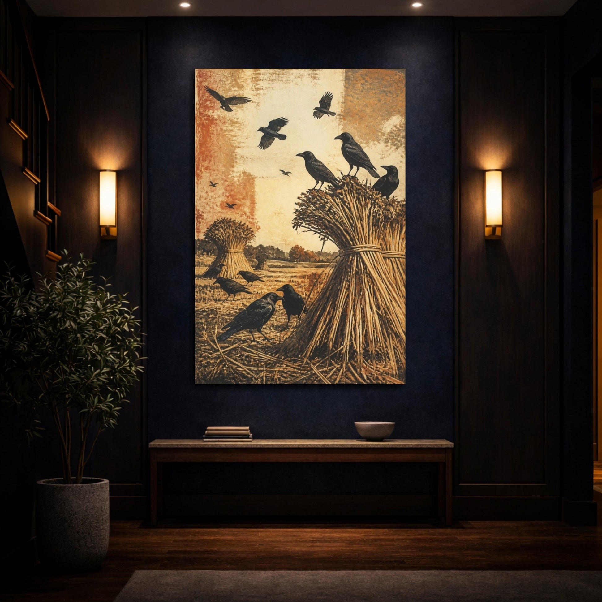 Mockup 4. Rustic Crows On Sheaves shown as canvas print