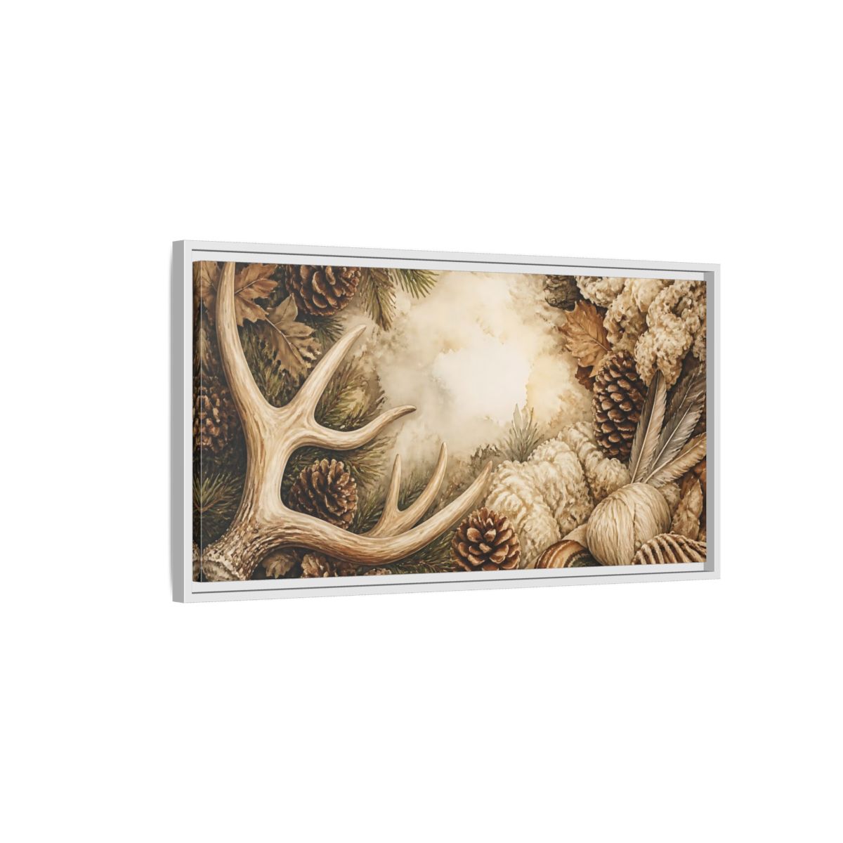 Side Mockup 1. Rustic Deer Antler Still Life shown as framed canvas print