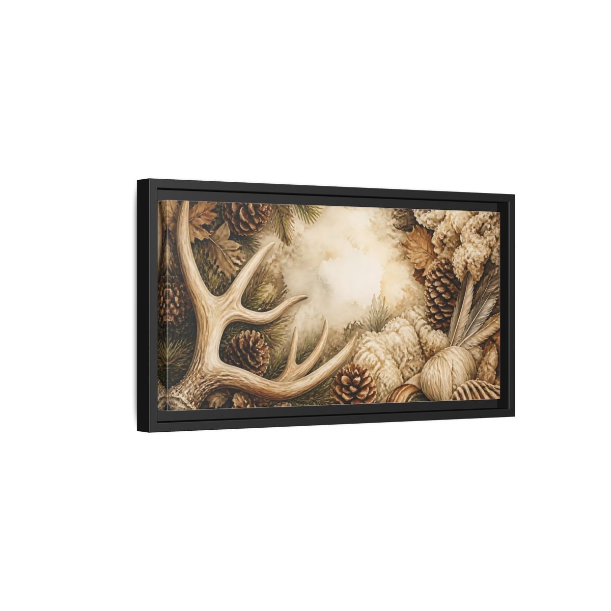 Side Mockup 8. Rustic Deer Antler Still Life shown as framed canvas print