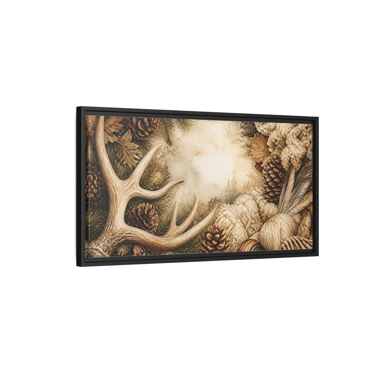 Side Mockup 2. Rustic Deer Antler Still Life shown as framed canvas print