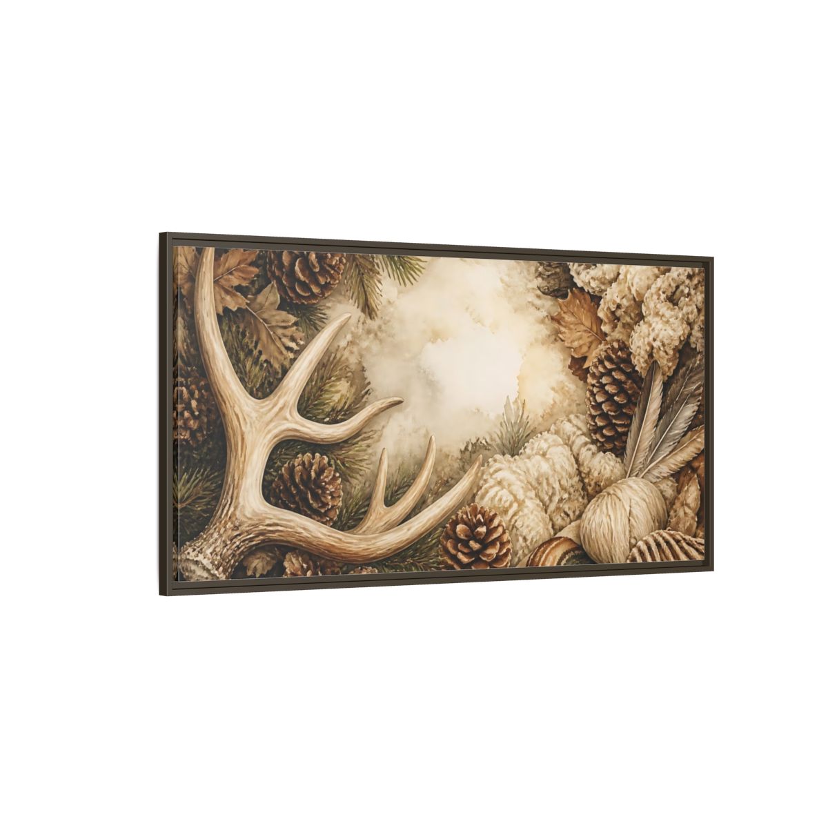 Side Mockup 4. Rustic Deer Antler Still Life shown as framed canvas print