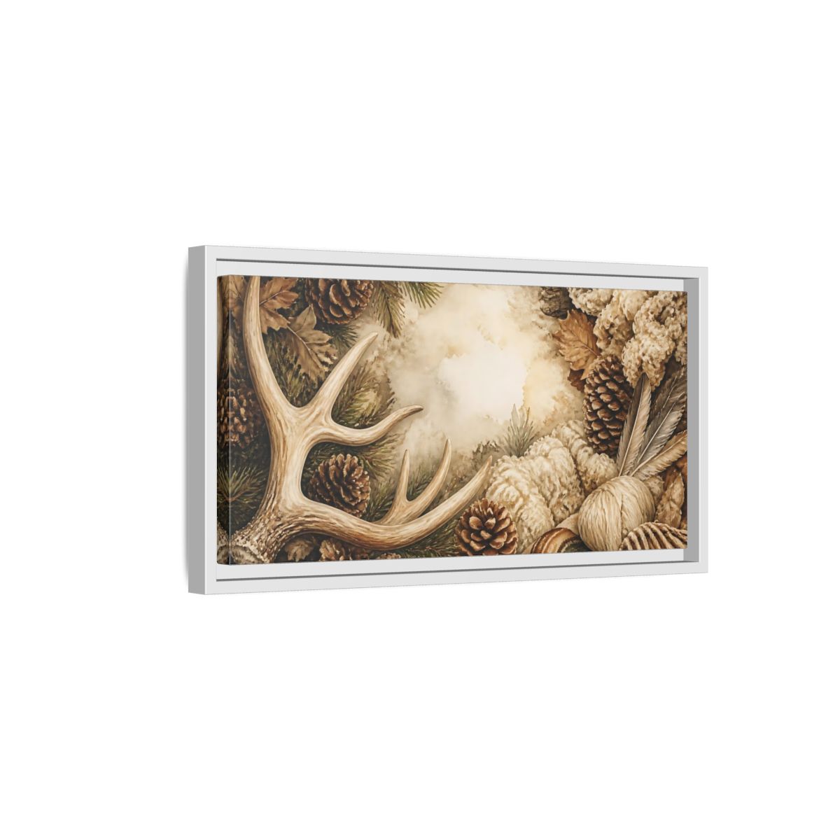 Side Mockup 6. Rustic Deer Antler Still Life shown as framed canvas print